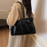 2025 Shoulder bag autumn new fashionable large-capacity tote bag retro lacquer premium shoulder bag casual women's bag