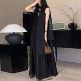 2025 popular summer new high-end temperament linen V-neck sleeveless dress, oversized skirt loose vest long dress