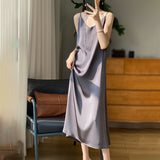 Silk 2024 Summer Women's New V-neck Slim Fit Inner Wear Dress Satin Sexy Socialite Suspender Dress Long Skirt