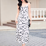 High-End Imitation Acetate Print Dress Spring and Summer 2024 New Elegant Sexy V-neck Sleeveless Suspender Dress