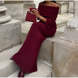NAMCOVERSE 2025 Real shot - solid color off-the-shoulder knitted dress  New fashion sexy slim-fitting eye-catching knitted dress dress