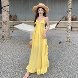 2025 New sexy backless long dress Sanya seaside vacation dress travel wear photo dress ruffle leaf beach dress