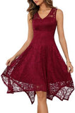 2025  Popular trade new women's irregular skirt popular autumn new lace sleeveless deep V-neck evening dress
