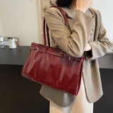 2025 Shoulder bag autumn new fashionable large-capacity tote bag retro lacquer premium shoulder bag casual women's bag