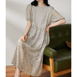 2025 Mulberry silk, heavy craft embroidered silk lace dress, comfortable and high-end skirt, medium and long women's clothing summer