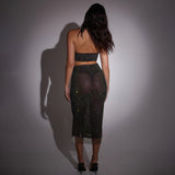 2025 New  summer hot-selling new skirt, fashionable and sexy slim-fitting hot diamond perspective hip skirt