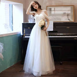 Banquet evening dress women's 2025 spring new student bar mitzvah host long one-word shoulder suspender dress skirt
