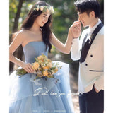 2025Photo studio photo theme clothing colored yarn tube top Mori couple blue wedding dress trailing flower lawn new dress