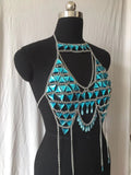2025 LH3488 New  nightclubs vest new bust blue acrylic aluminum chain bra chain body chain vest