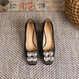 2025 5288-8 Small Korean version square head satin thick heel single shoes women 2025 women's autumn new rhinestone high heels women