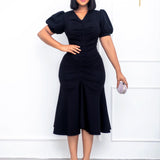 2025 D260  popular spring and summer new fashion temperament OL commuter solid color hip-wrapped ruffle African dress