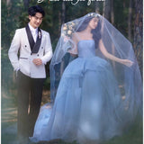 2025Photo studio photo theme clothing colored yarn tube top Mori couple blue wedding dress trailing flower lawn new dress