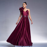 2025 Hot trade New  new temperament single shoulder diagonal collar banquet waist pendulum evening dress bridesmaid dress women