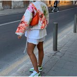 NAMCOVERSE 2025 Printed hem drawstring short cotton clothes popular  New autumn and winter new women's warm button jacket