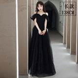 2025 suspender evening dress dress  new black temperament elegant banquet host celebrity dress spring girl