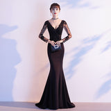 Annual meeting dress fishtail skirt 2025 new spring haute couture temperament long sleeve host catwalk dress banquet evening dress