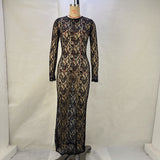 NAMCOVERSE 2025 women's clothing popular autumn and winter new solid color lace perspective long sleeve medium and long dress children's vacation
