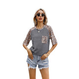 NAMCOVERSE The real shot New  2025 new leopard print splicing round neck short-sleeved T-shirt 2025 trade women's clothing top, spot