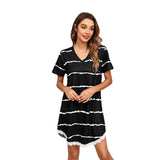 NAMCOVERSE  new 2025 New wavy striped printing casual loose short-sleeved lace dress lace nightdress women