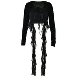 2025 wish summer new strap cardigan top female sexy spice temperament slim short long-sleeved T-shirt