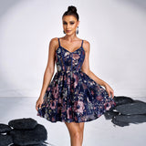 2025 women's clothing new high-end temperament sleeveless suspender banquet sequins short swinging evening dress dress
