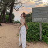 2025 Seaside vacation dress women's atmosphere pure desire hottie deep V-neck niche sexy backless strap perspective dress