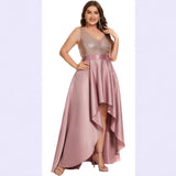2025 Popular trade evening dress popular autumn and winter new V-neck A-shaped party dress front short and rear long dress