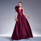 2025 Hot trade New  new temperament single shoulder diagonal collar banquet waist pendulum evening dress bridesmaid dress women