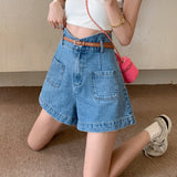 Summer Korean Style New New Design Sense Workwear Wide-Leg plus Size Denim Shorts Women's High Waist All-Matching Slimming Hot Pants