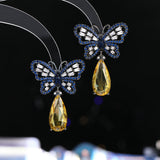 2025 Light luxury fashion water drop zircon butterfly stud earrings women's s925 silver needle high-end temperament super fairy sweet personality earrings