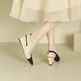 2025 5162-10 Back empty one-word color matching wedge heels women's 2025 women's summer new pointed thick-soled high heels