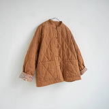 Rhombus cotton jacket for women, linen cotton thick stand-up collar buckle light Chinese cotton-padded jacket, warm fashion top B1001