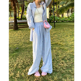 NAMCOCERSE [Luo Man] Sea Salt Soda Summer Dopamine Plaid Texture Pure Cotton Polka Dot Wide-Leg Casual Pants Women