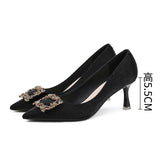 2025 775-9 square buckle rhinestone banquet red wedding shoes women's pointed head stiletto silk high heels bride bridesmaid Xiuhe shoes