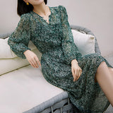 2025 Mulberry silk georgette bubble sleeve dress high-end silk skirt summer gentle floral skirt women's summer