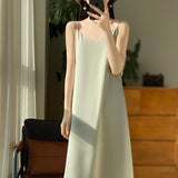 Silk 2024 Summer Women's New V-neck Slim Fit Inner Wear Dress Satin Sexy Socialite Suspender Dress Long Skirt