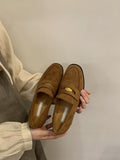 2025 Mori retro brown loafers spring, autumn and winter popular suede deep mouth flat heel single shoes versatile soft-soled ladyshoes