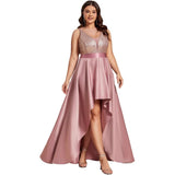 2025 Popular trade evening dress popular autumn and winter new V-neck A-shaped party dress front short and rear long dress