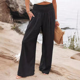 New Spring and Summer   Cross Border Women's Casual Style Cotton Distressed Wide Leg Loose Trousers for Women