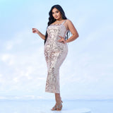 2025 Popular trade  fat mm large size women's clothing medium and long sleeveless banquet sequins fishtail evening dress dress