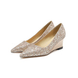 2025 5162-7 Sexy wedge heels women's 2025 spring new pointed crystal princess shoes banquet single shoes women