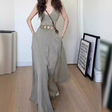 2025 popular summer V-neck niche high-end waist hollow large skirt dress women's floor-mopping dress
