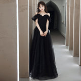 Banquet evening dress women's 2025 spring new student bar mitzvah host long one-word shoulder suspender dress skirt