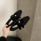 2025 Late evening wind retro velvet bow Mary Jane shoes women's popular autumn and winter new square head thick heel grandma shoes