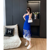 2025 Suspender dress summer women's 2022 new  temperament celebrity hollow high-end design niche skirt
