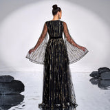 2025 new temperament V-neck long-sleeved long sequined banquet pendulum evening dress bridesmaid dress women