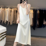 Silk 2024 Summer Women's New V-neck Slim Fit Inner Wear Dress Satin Sexy Socialite Suspender Dress Long Skirt