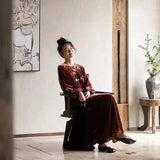 New Chinese high-end autumn dress, embroidered velvet long skirt, gentle temperament loose dress