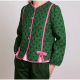 NAMCOVERSE 2025 Green round neck bow cotton-padded clothes popular autumn and winter  New sweet and fresh Japanese and Korean casual jacket
