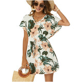 European and American Spring and Summer New Lady Sexy Short Sleeve Dress V-neck Casual Loose Beach Dress 2024